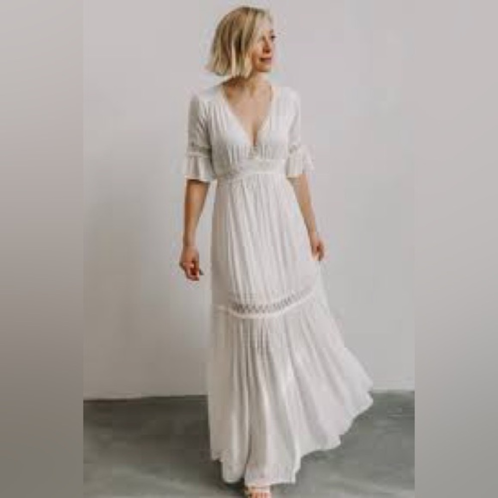 Baltic Born Rayna Deep V White Maxi Dress XL Wedding Boho Festival Fairy
